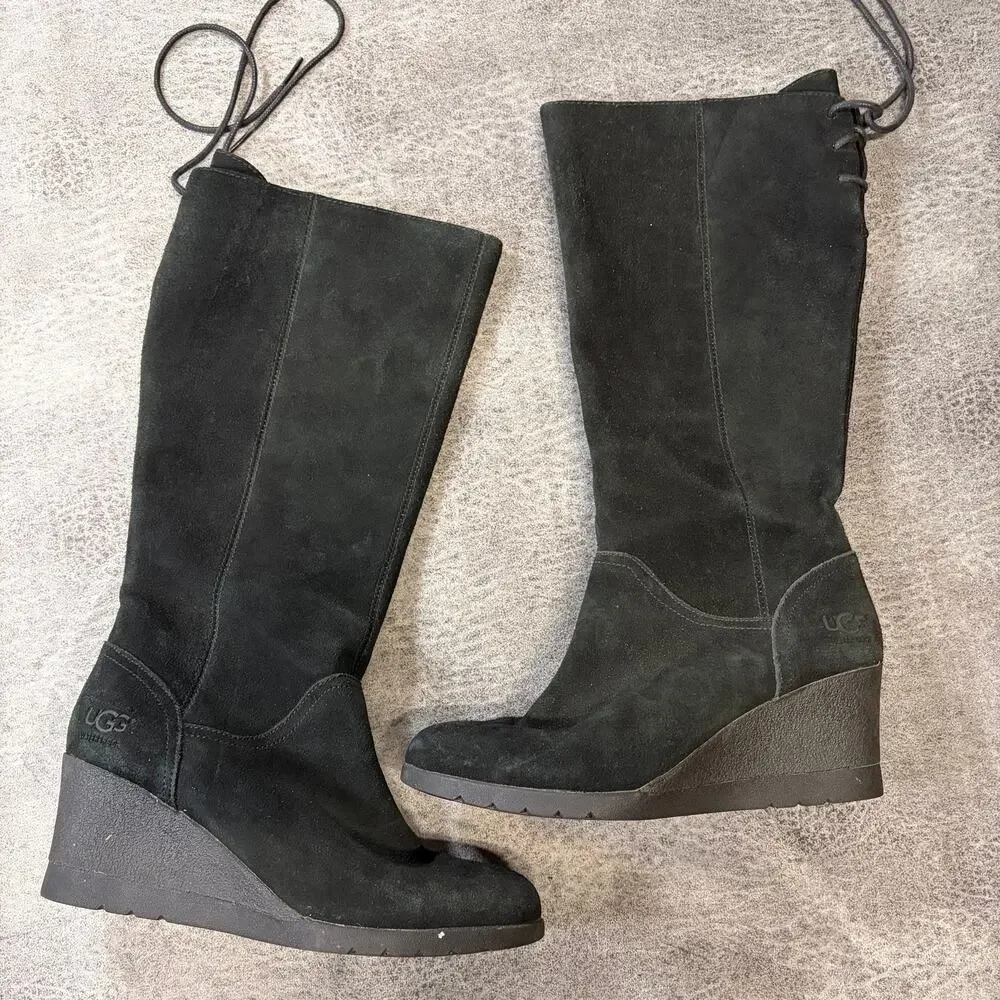 Black Suede Ugg Wedge Knee High Boots